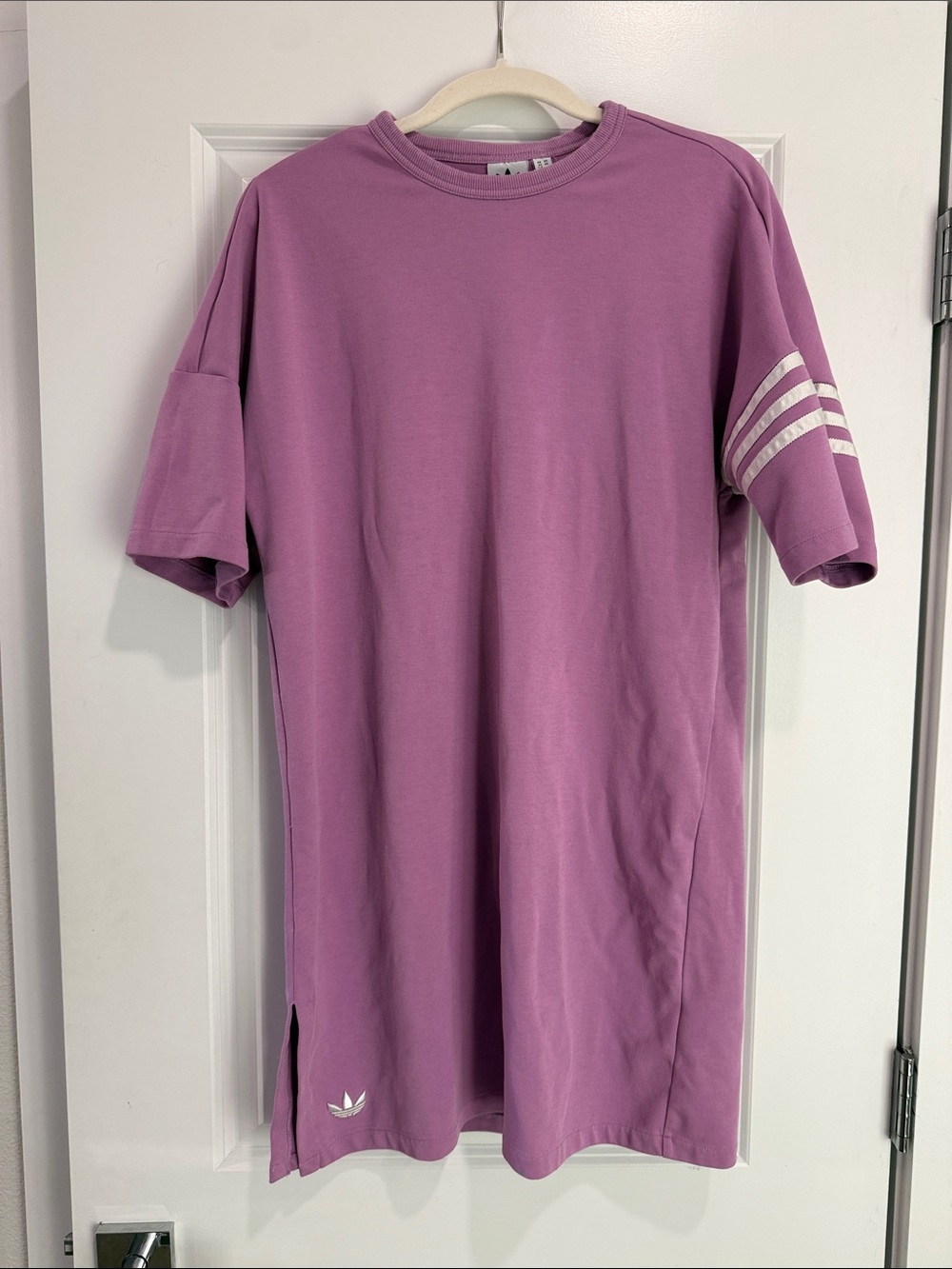 adidas Purple Short-Sleeve Tee Dress with Sleeve Stripes